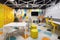 creative office space with bold colors and geometric shapes to encourage creativity