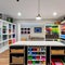 A creative and organized craft room with ample storage, a large work table, and colorful art supplies2, Generative AI