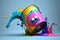 creative paint can character from colorful automotive paints