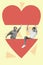 Creative painting 3d collage artwork postcard poster sketch of two men together between pieces of heart isolated on