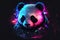 Creative panda portrait with neon colours on dark background. Close up head of panda bear. Digital artwork in pop art