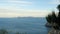 Creative panoramic view of mallorca coast with rocky cliffs and calm sea. relaxing and epic scenery with trees from high point of