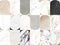 Creative patchwork pattern stone ceramic wallpaper design. White marble and arches.