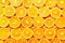 Creative pattern. Fresh sliced orange fruit texture. Macro, top view with copy space. Food frame. Juicy oranges