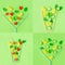Creative pattern of strawberry and cucumber lemonade glasses made with coctail straws with falling ingredients on green background