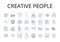 Creative people line icons collection. Innovative thinkers, Artistic minds, Original geniuses, Imaginative souls