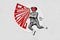 Creative photo 3d collage illustration of angry dangerous woman jumping with baseball bat bulling isolated on grey color