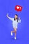 Creative photo 3d collage poster postcard of happy girl telephone streaming make selfie instagram facebook isolated on