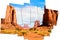 Creative picture of Monument Valley in USA - scenic red landscape with blue sky