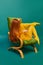 Creative portrait of unknown redhead girl with long straight silky hair posing on armchair, sitting in strange poses