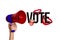 Creative poster collage vote agitation loudspeaker vote psychedelic mouth caricature president election campaign drawing