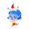 A creative pretty retro cartoon of a alien girl running wearing santa hat