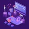 Creative process dark neon isometric vector illustration