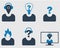 Creative Profile Icon Set. Location, Fire, Question sign and Bulb used as head of Man.