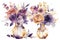 Creative Purple and gold flower arrangements in vases, Delicate and romantic design graphic