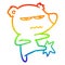 A creative rainbow gradient line drawing angry bear cartoon kicking