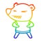 A creative rainbow gradient line drawing angry bear cartoon in t shirt