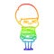 A creative rainbow gradient line drawing angry cartoon boy with books