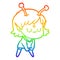 A creative rainbow gradient line drawing cartoon alien girl doing muscle pose