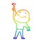 A creative rainbow gradient line drawing cartoon bald man dancing