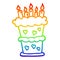 A creative rainbow gradient line drawing cartoon birthday cake