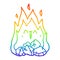 A creative rainbow gradient line drawing cartoon blazing coal fire