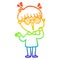 A creative rainbow gradient line drawing cartoon boy realizing something amazing