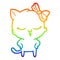 A creative rainbow gradient line drawing cartoon cat with bow on head and hands on hips