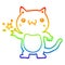 A creative rainbow gradient line drawing cartoon cat scratching