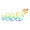 A creative rainbow gradient line drawing cartoon crawling snake