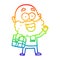 A creative rainbow gradient line drawing cartoon crazy happy man with beard and gift under arm