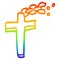 A creative rainbow gradient line drawing cartoon crucifix on chain