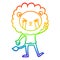 A creative rainbow gradient line drawing cartoon crying lion giving peace sign
