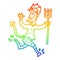 A creative rainbow gradient line drawing cartoon devil with pitchfork