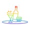 A creative rainbow gradient line drawing cartoon drinks on tray