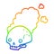 A creative rainbow gradient line drawing cartoon dusty old skull