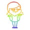 A creative rainbow gradient line drawing cartoon exasperated man