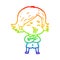 A creative rainbow gradient line drawing cartoon girl pulling face