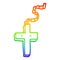 A creative rainbow gradient line drawing cartoon gold crucifix