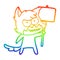 A creative rainbow gradient line drawing cartoon grinning fox with protest sign