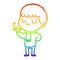 A creative rainbow gradient line drawing cartoon grumpy boy