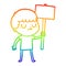 A creative rainbow gradient line drawing cartoon grumpy boy with placard
