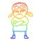 A creative rainbow gradient line drawing cartoon grumpy girl