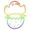 A creative rainbow gradient line drawing cartoon hatching chicken