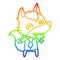 A creative rainbow gradient line drawing cartoon hungry wolf in office clothes