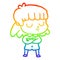 A creative rainbow gradient line drawing cartoon indifferent woman folding arms