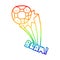 A creative rainbow gradient line drawing cartoon kicked soccer ball