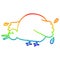 A creative rainbow gradient line drawing cartoon kiwi bird flapping wings