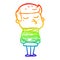 A creative rainbow gradient line drawing cartoon model guy pouting holding books
