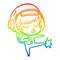 A creative rainbow gradient line drawing cartoon pretty astronaut girl karate kicking